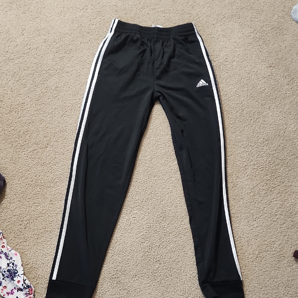 Adidas Kids Black Joggers with White Stripes